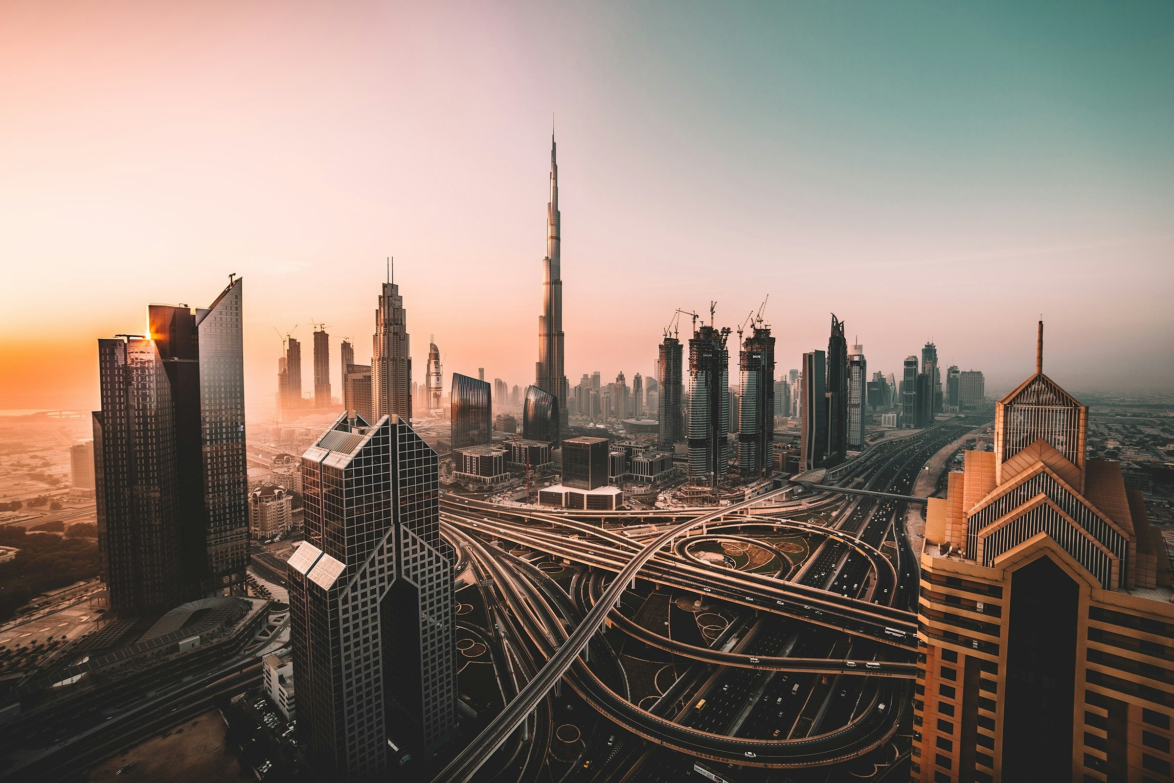 Dubai skyline at golden hour